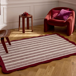 PANTONE - Tapis en laine fait main Rouge D'ORAGE à motif rayure bordeaux