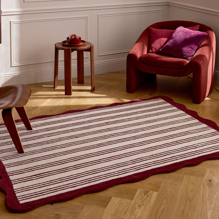 PANTONE - Tapis en laine fait main Rouge D'ORAGE à motif rayure bordeaux