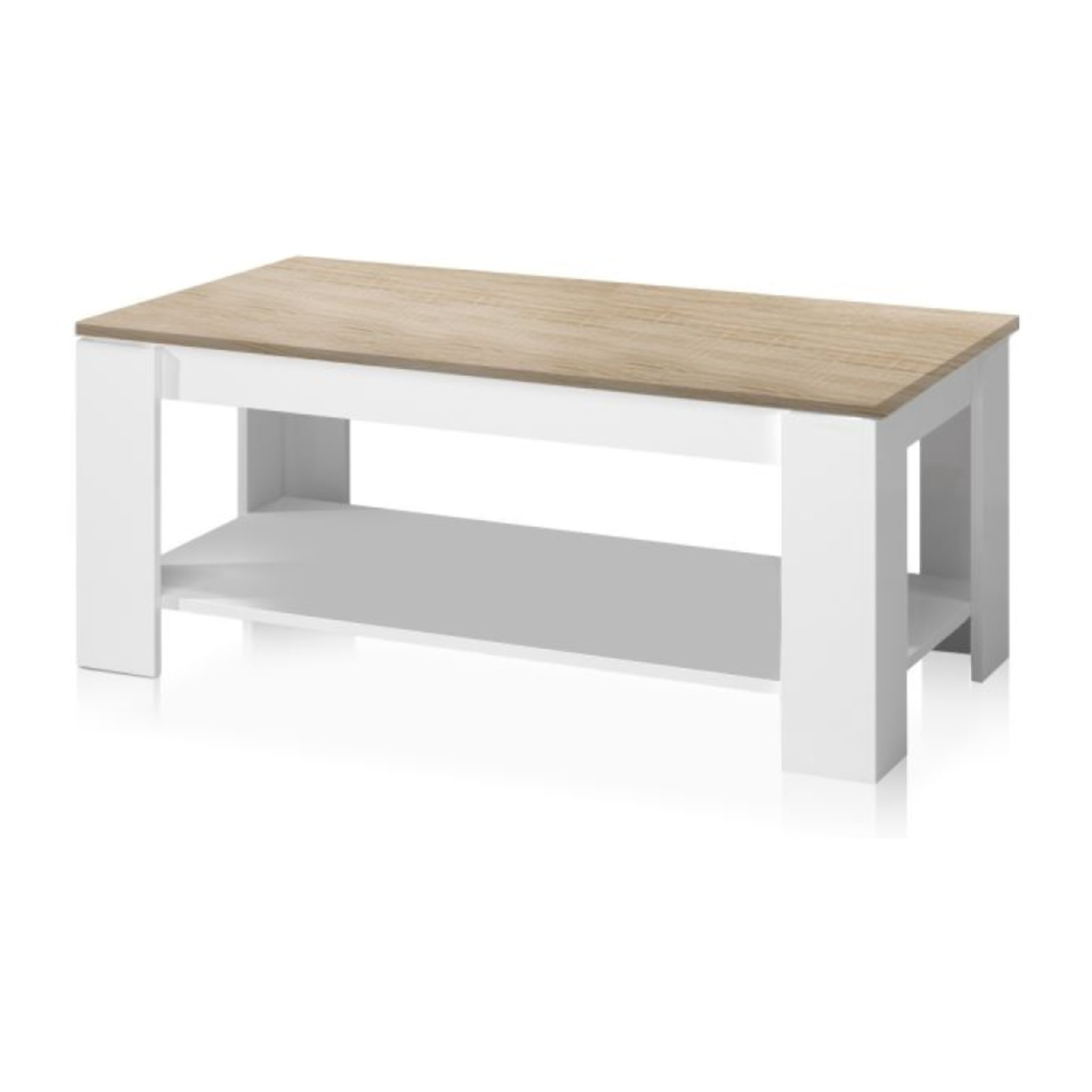 Mesa de centro elevable Lya Blanco Artik (Blanco Mate) - Roble Canadian