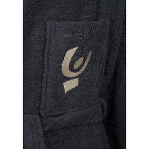 Accappatoio Grigio in Spugna con Logo Ricamato e Tasche