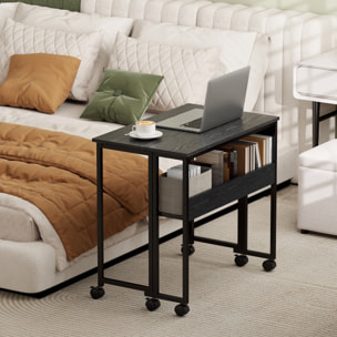 Escritorio Plegable con Ruedas y Estante, Mesa Escritorio Compacta con Bolsillo de Almacenaje, Mesa de Ordenador Portátil para Casa, Oficina, Espacios Pequeños, 80x50x75 cm, Negro