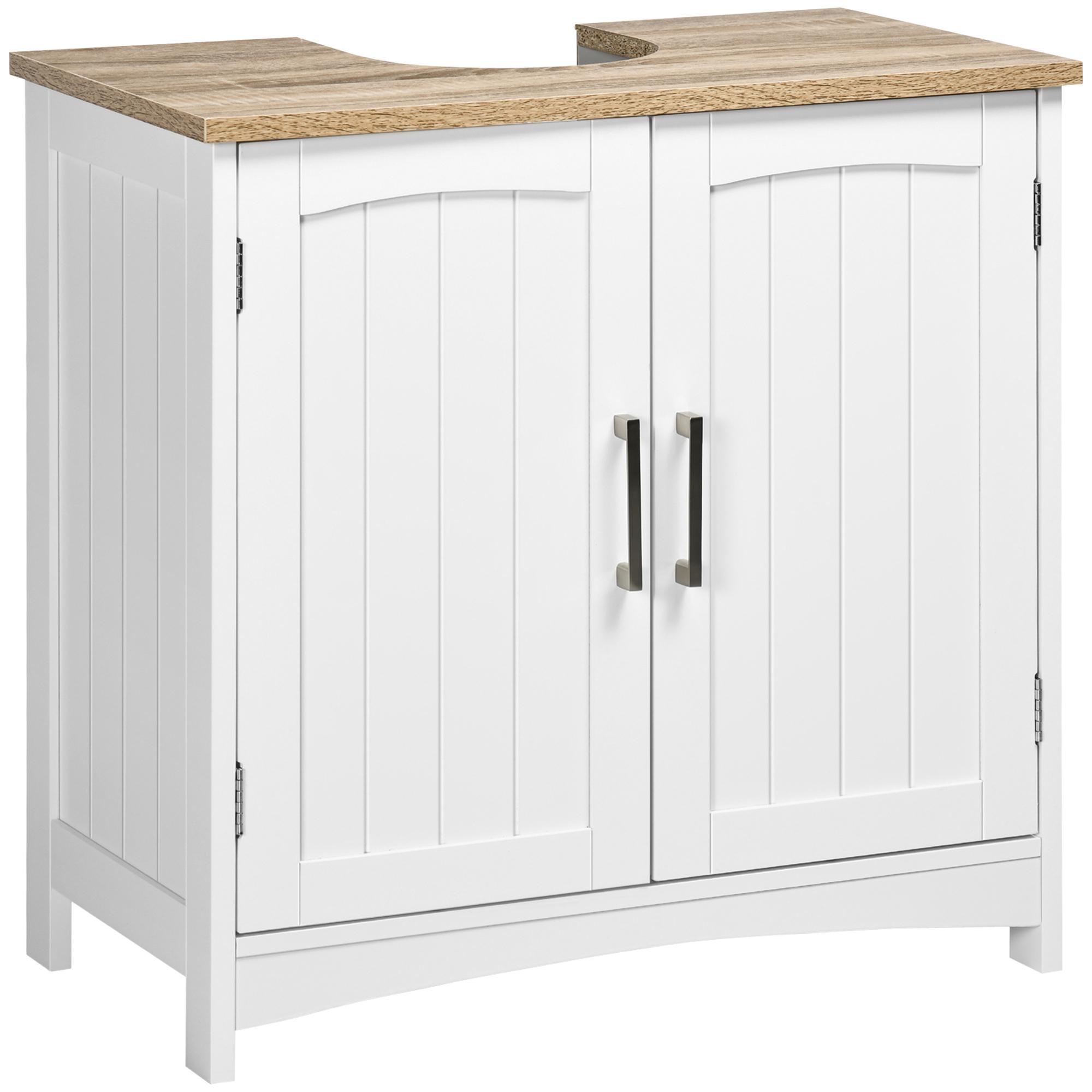 kleankin Mueble para Debajo del Lavabo Armario de Suelo para Baño de Madera con 2 Puertas y Estante Interior Ajustable Estilo Moderno Carga 40 kg 60x30x60 cm Blanco