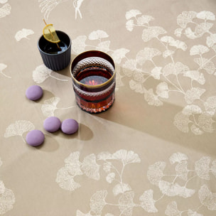 Chemin de table pur coton motif jacquard beige Mille ginkos naturel