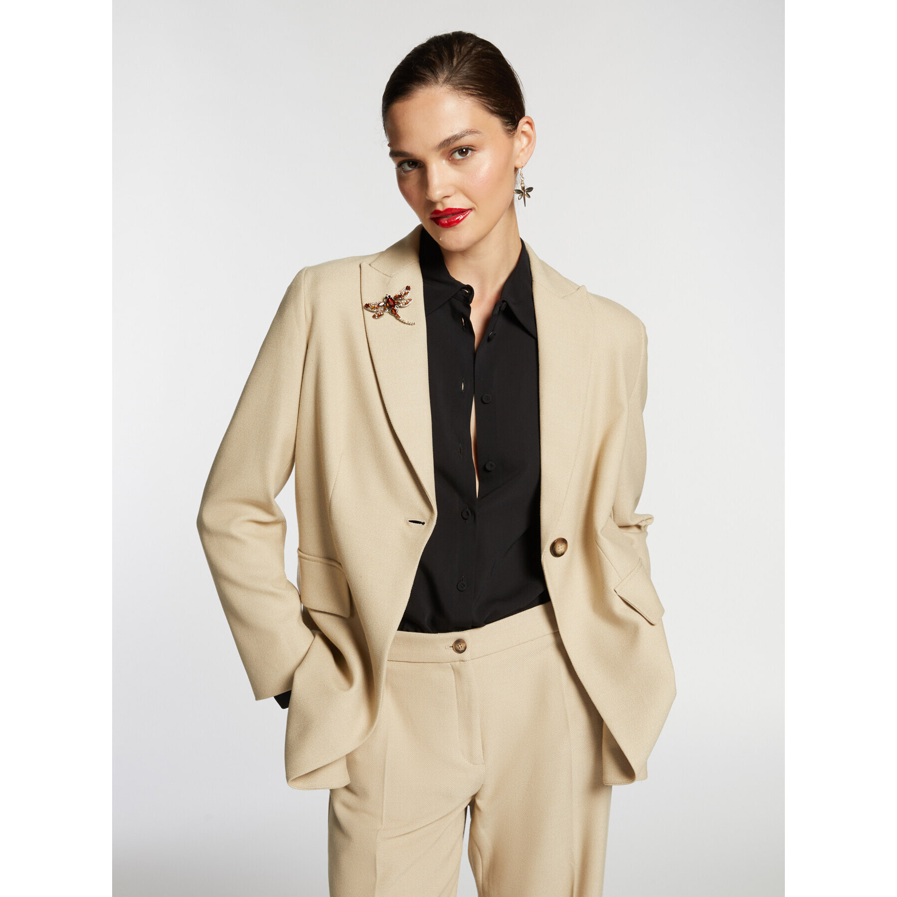 Elena Mirò - Blazer lungo in stuoia stretch - Beige