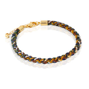 Pack de 4 pulseras trenzadas de alambre de acero multicolor con cierre de mosquetón en cobre dorado.