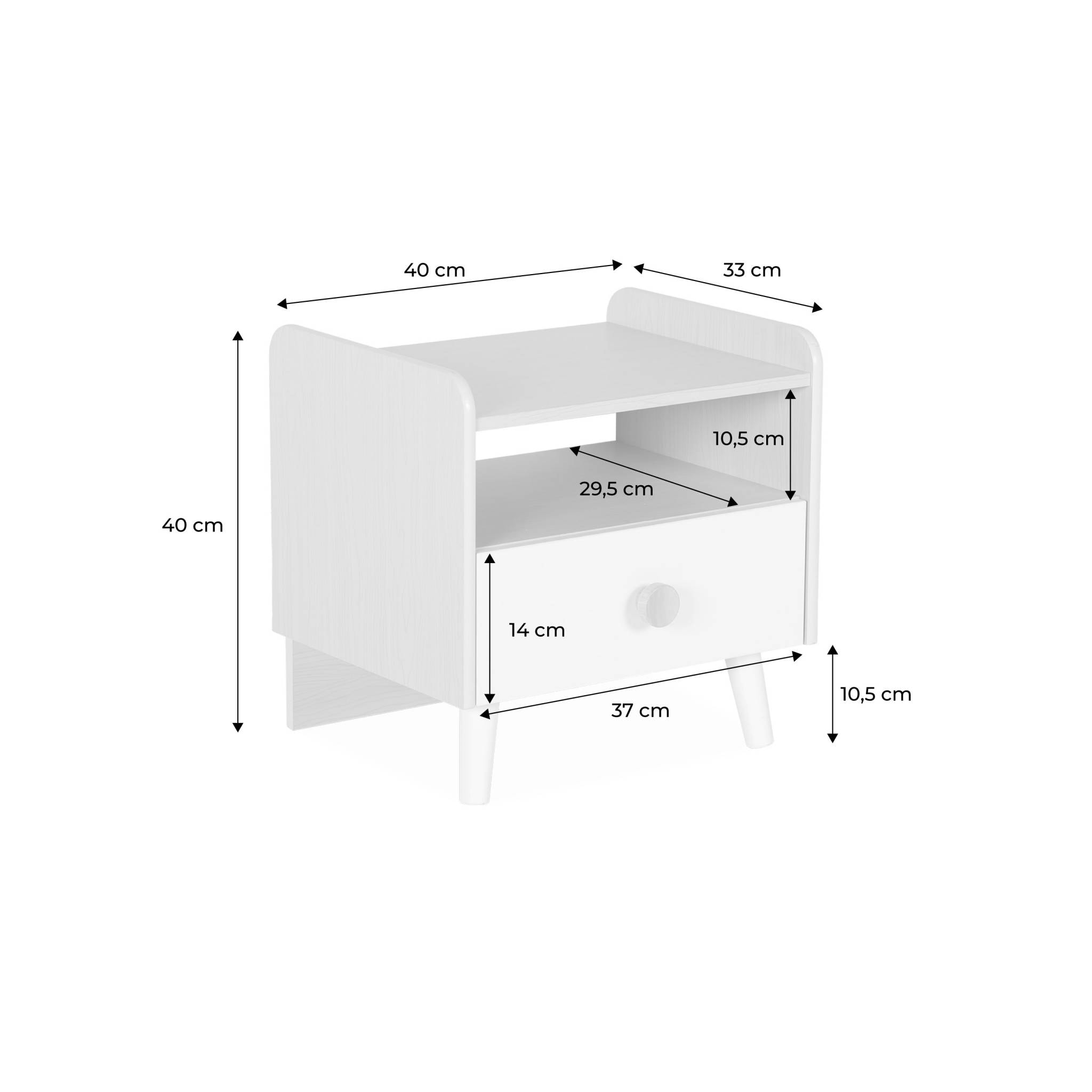 Table de chevet enfant effet bois. blanc. 1 tiroir