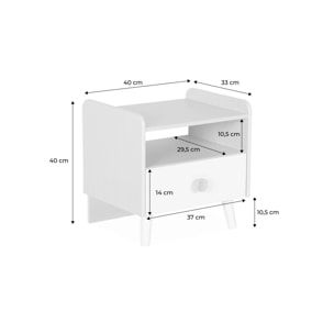 Table de chevet enfant effet bois. blanc. 1 tiroir