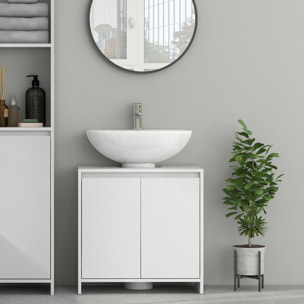 Meuble sous vasque design contemporain 2 portes étagère dim. 60L x 30l x 60H cm blanc