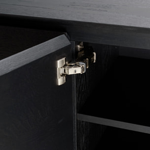 MAXENDRE - Buffet noir 4 portes 6 étagères pieds métal noir