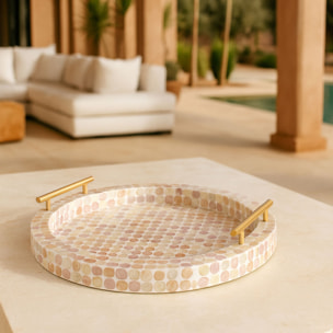 Plateau rond avec poignée en coquille de capiz rose ELORA