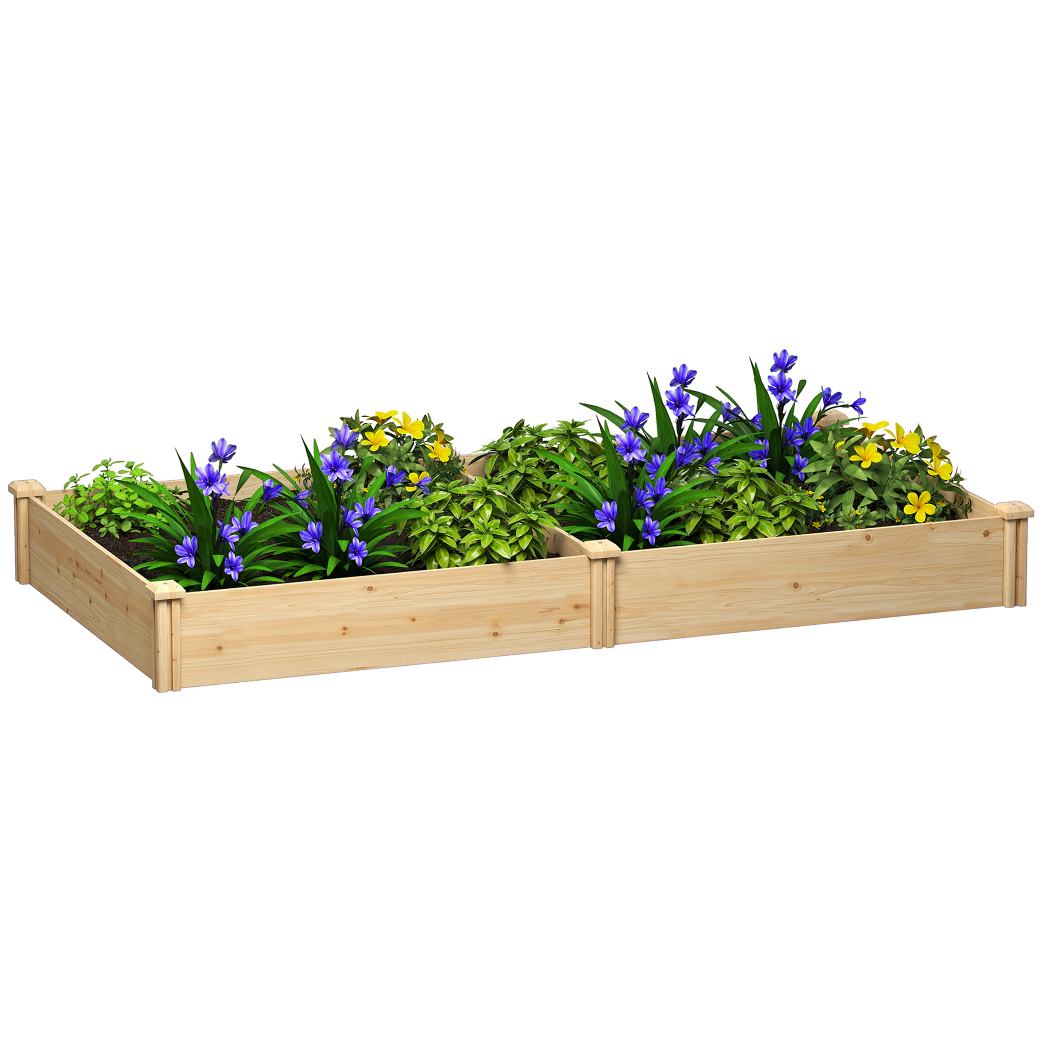 Jardinera Elevada de Madera, Huerto Urbano para Cultivar Plantas, Macetero Exterior con Divisor y Base Abierta, Pintura DIY, para Jardín, Terraza, 235x121x26 cm, Natural