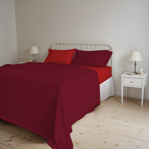 COMPLETO LETTO NATURAL COLOR, 100% Cotone, Made in Italy - BORDEAUX/ROSSO