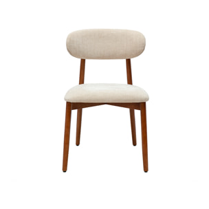 Chaises en tissu effet velours texturé beige et bois foncé noyer (lot de 2) SIAME