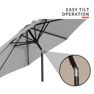 Ombrellone Da Giardino Parasole Per Balcone Con Air Vent Inclinazione Regolabile Apertura A Manovella Anti UV Per Mare Spiaggia 2.7 M Grigio