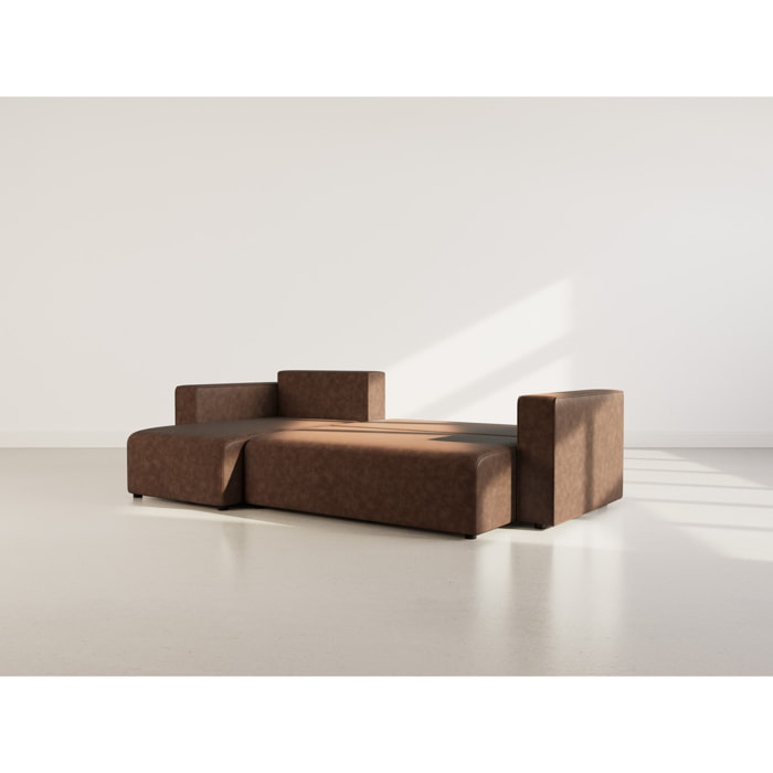 Topaze - canapé d'angle réversible 4 places convertible avec coffre en simili - Marron