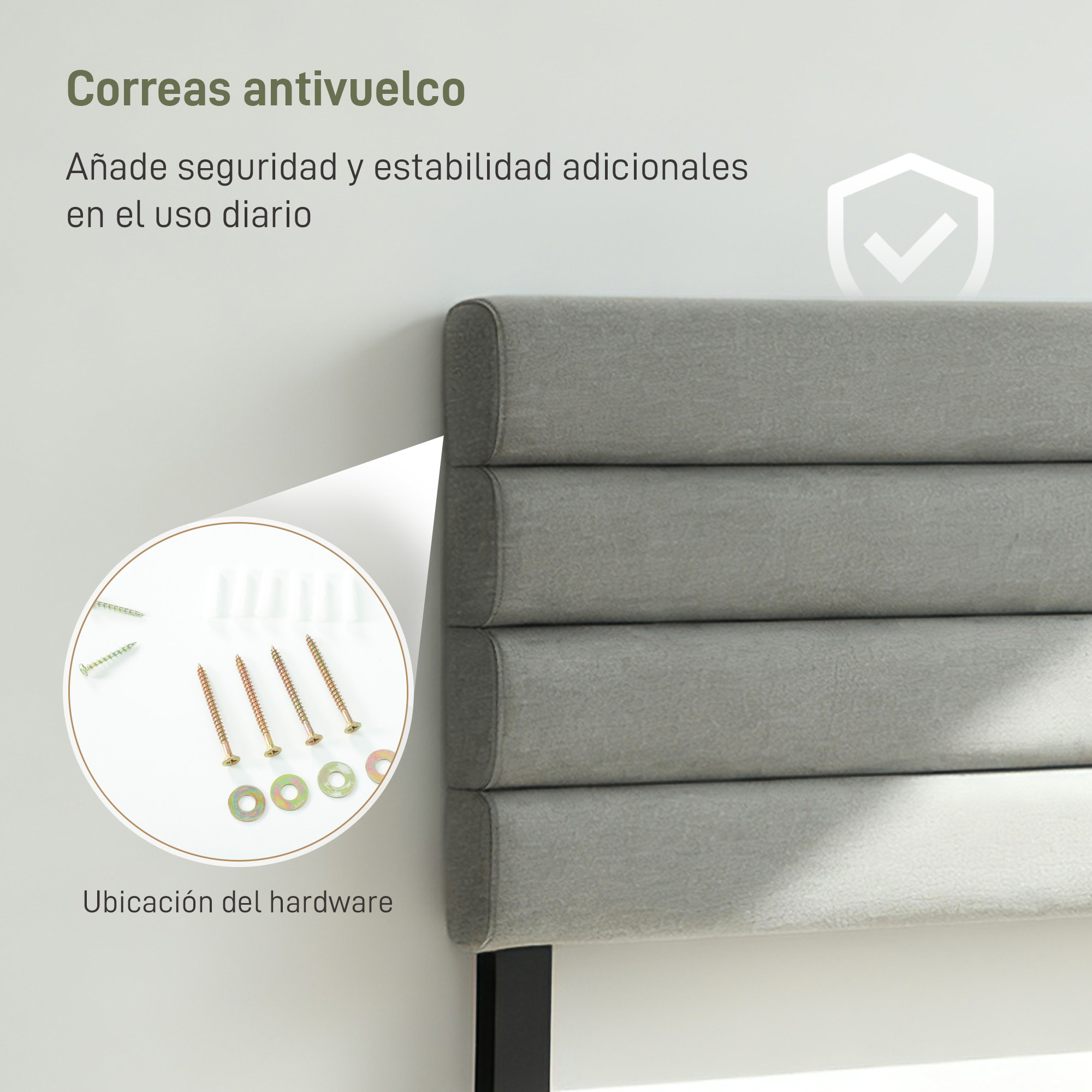Cabecero de Cama 140 cm, Altura Ajustable 3 Niveles 106/116/126 cm, Cabezal de Cama Tapizado en Lino, Acolchado Linea, con Patas de Acero, Montado a la Pared, Cabecero para Dormitorio, Gris