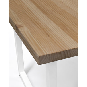 Mesa de centro de madera maciza acabado roble oscuro con patas de hierro blancas de 40x100cm Alto: 40 Largo: 100 Ancho: 60