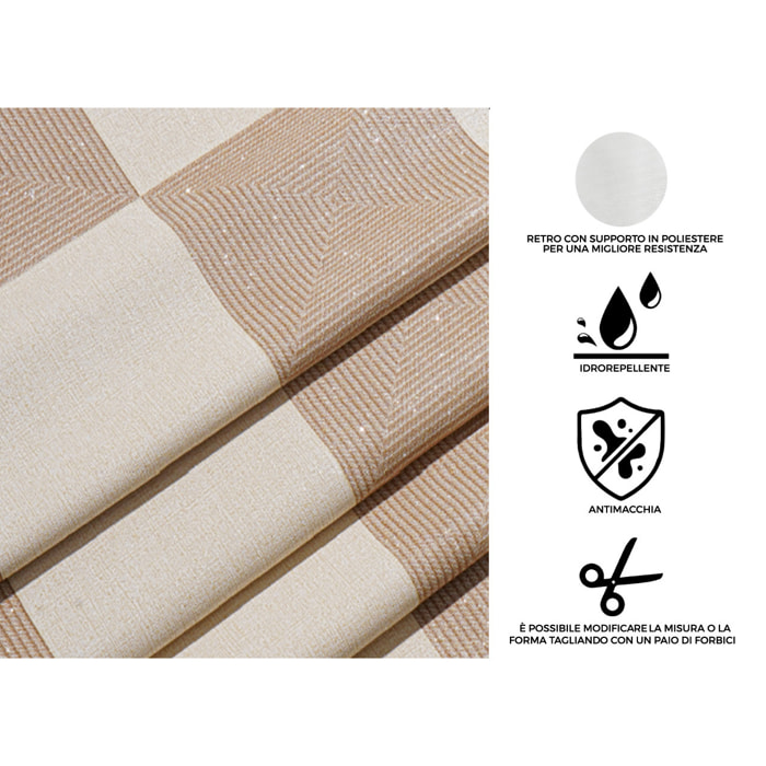Tovaglia Antimacchia Idrorepellente Rotolo Tagliabile PVC Maniva Quadri Tortora D9