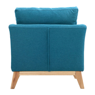 Fauteuil scandinave déhoussable en tissu bleu canard et bois clair OSLO