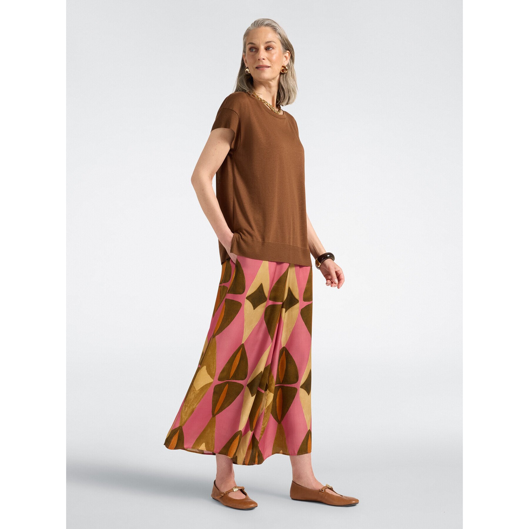 Elena Mirò - T-shirt con bordi a coste - Marrone