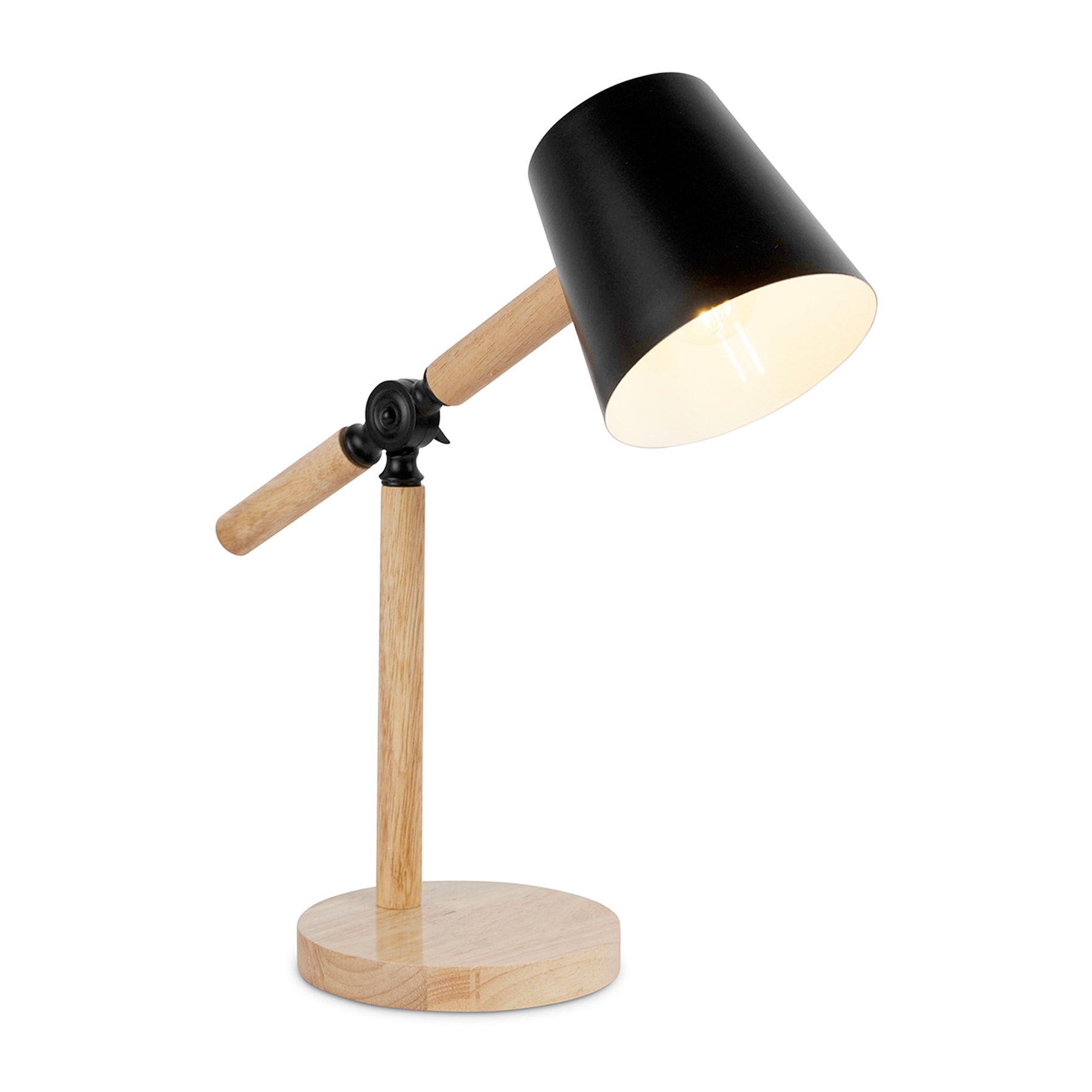 Forlight Flexo de Escritorio con Brazo y Cabezal Orientables, Diseño Moderno en Acero Negro y Madera, Casquillo E27, 40 cm de Alto, Ideal para Espacios de Trabajo y Estilo Nórdico
