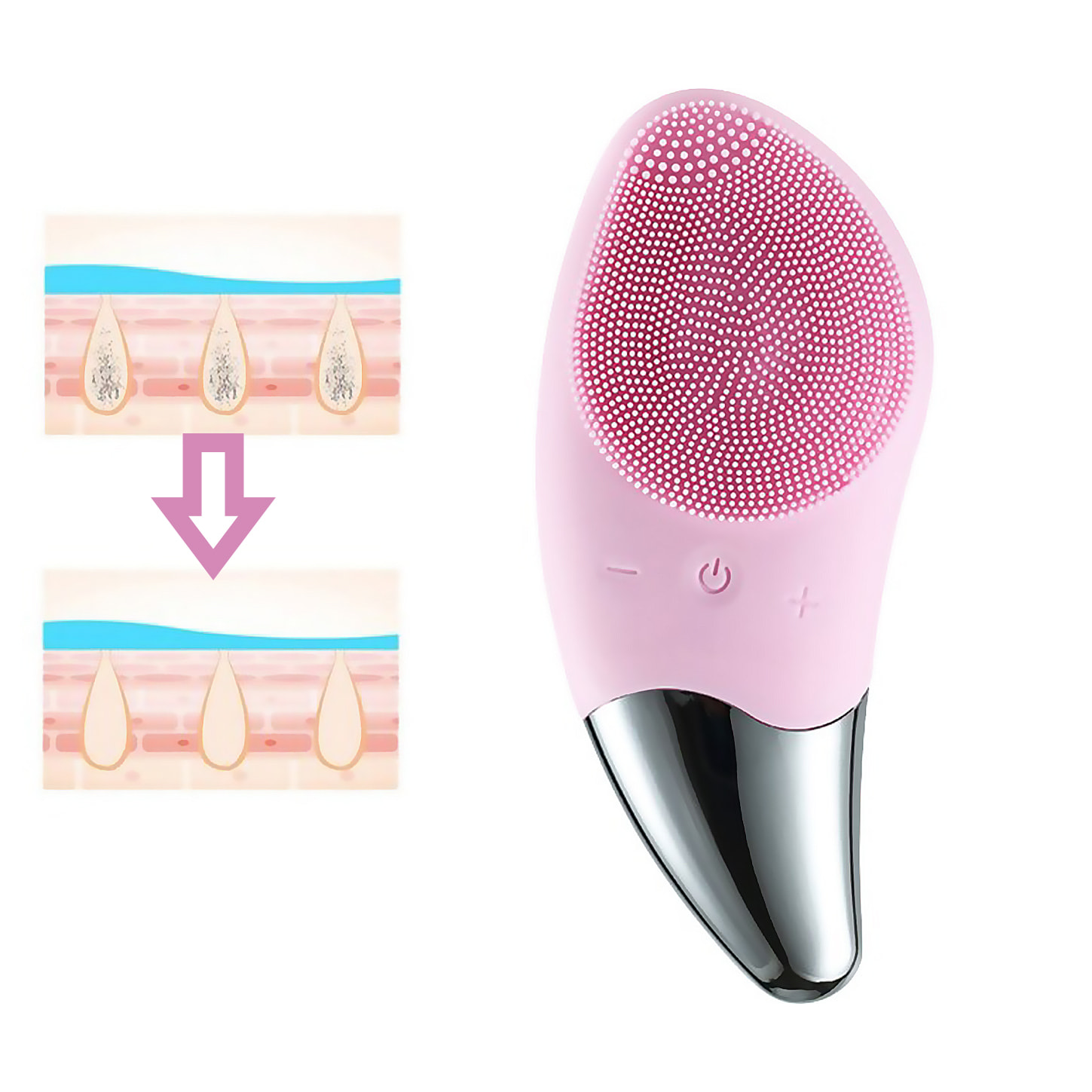 Spazzola per la pulizia del viso sonica in silicone con massaggio. Batteria ricaricabile.