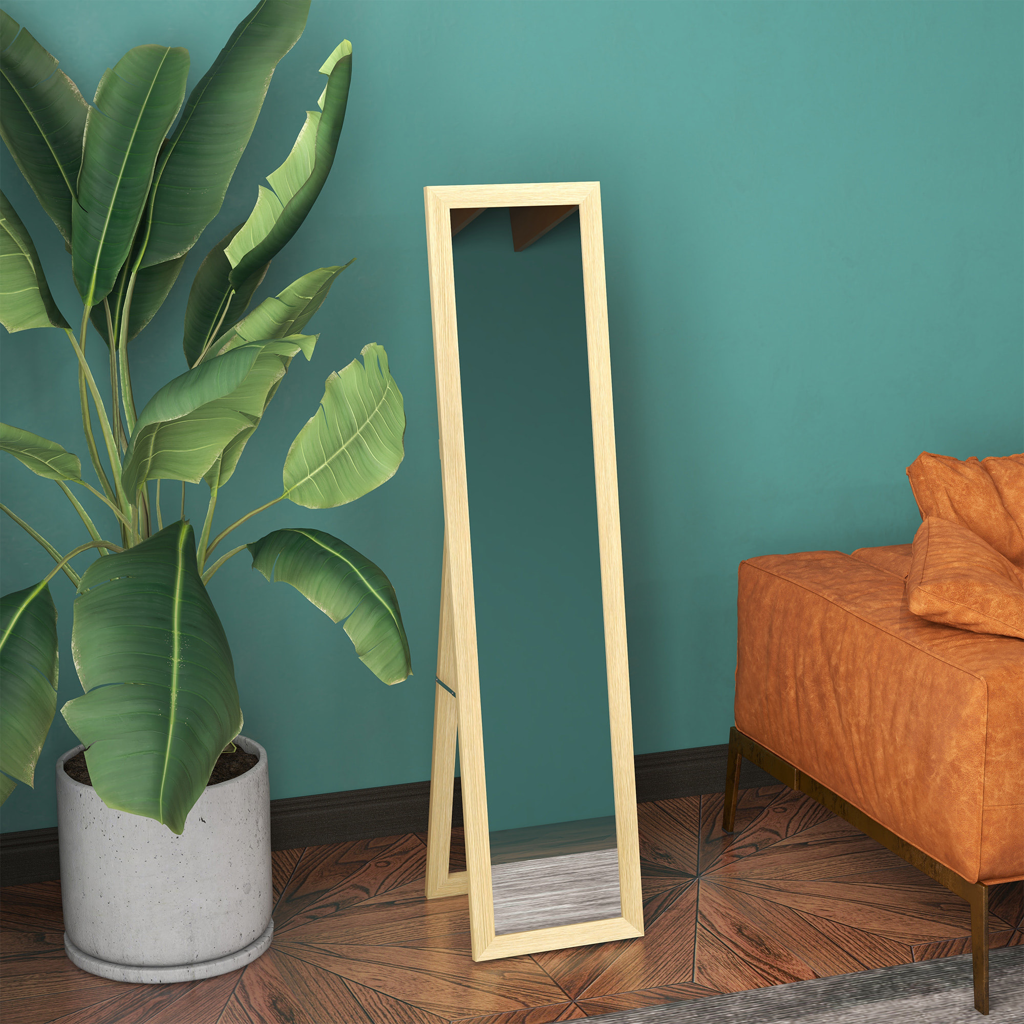 Espejo de Cuerpo Entero 37x155 cm Espejo de Pie Espejo de Pared Forma Rectangular con Marco de Madera Decorativo para Salón Dormitorio Pasillo Roble