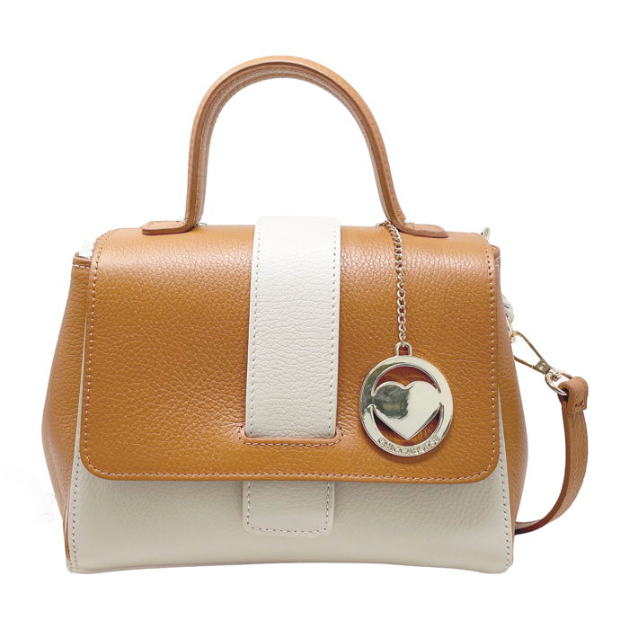 Chicca Borse - Borsa a Mano Donna in Vera Pelle - Colore Beige - Cuoio