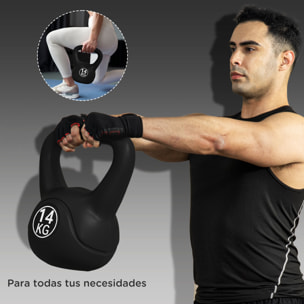 Pesa Rusa 4 kg, Kettlebell Revestimiento de Plástico y Relleno de Arena, con Mango Ancho y Base Plana, para Entrenamiento Culturismo, en Casa, Gimnasio, Negro