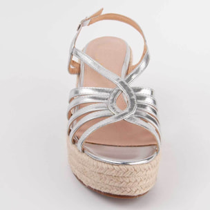 Sandalia De Cuña - Plateado - Altura: 8 Cm