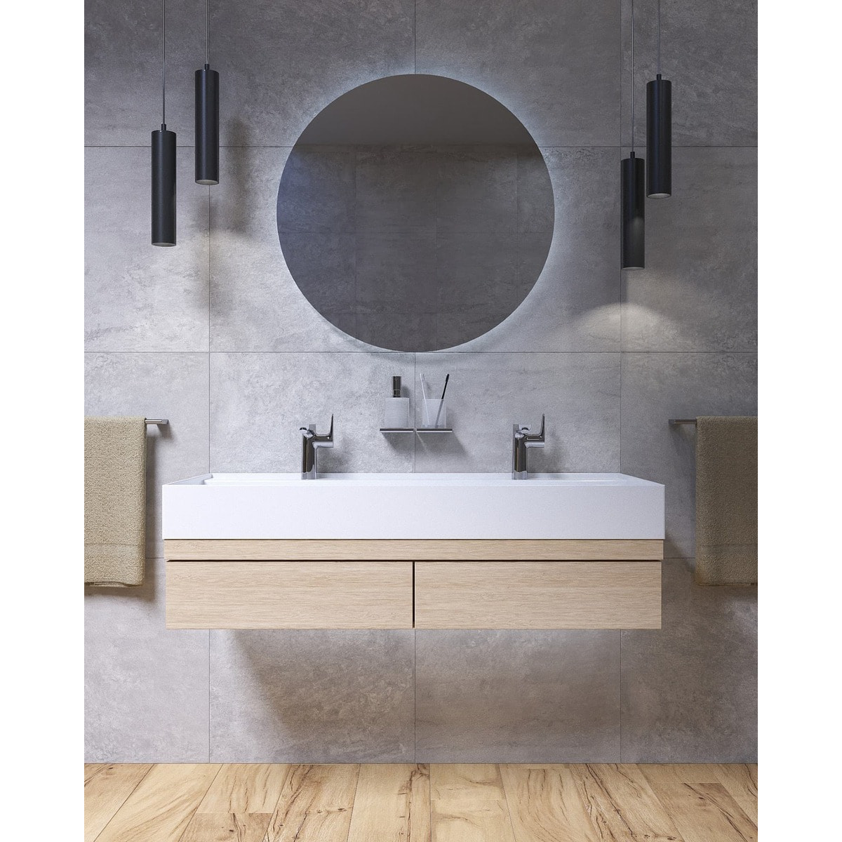 Infinitio Lavabo 2 Trous en Céramique, 121,4 x 46,9cm, Blanc  (SATINF12046)