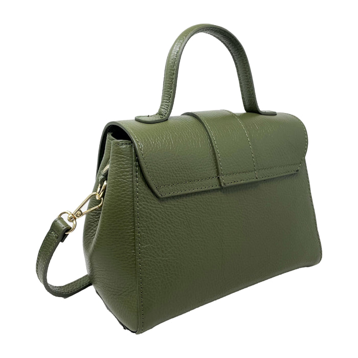Chicca Borse - Borsa a Mano Donna in Vera Pelle - Colore Verde Militare