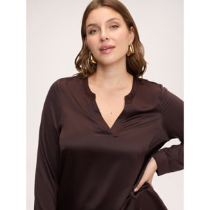 Fiorella Rubino - T-shirt bimaterica in raso e jersey - Marrone
