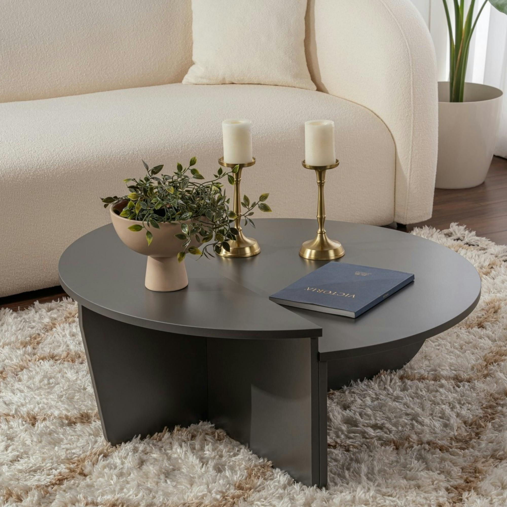 Table basse moderne anthracite effet laque - 2 hauteurs MARFA