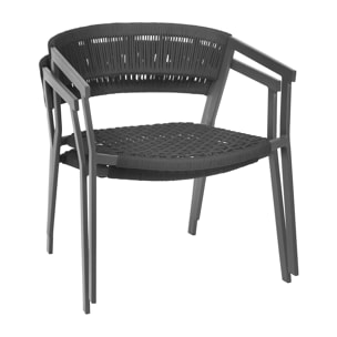 Lot de 2 fauteuils lounge en aluminium en corde tressée noire WALLIS