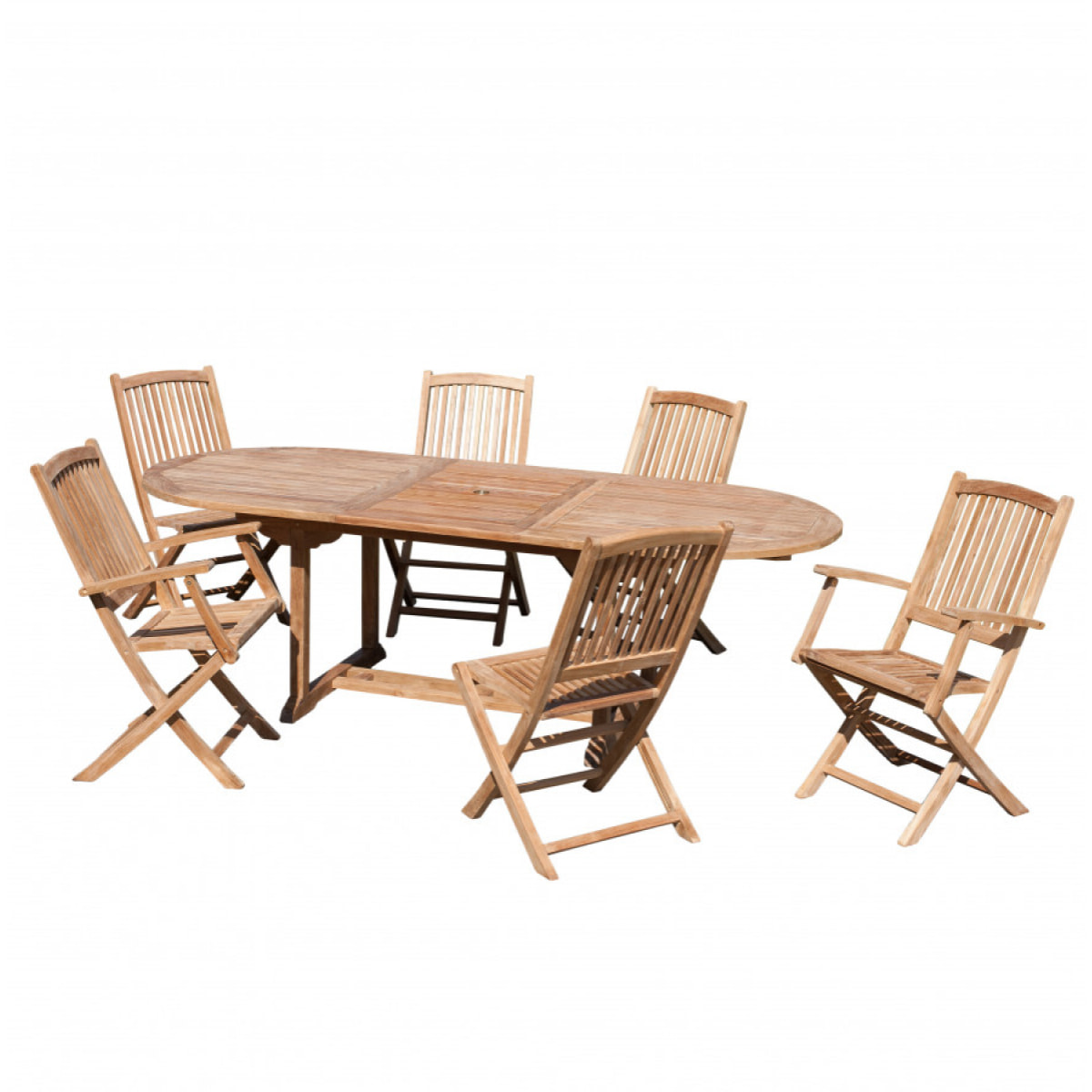 HARRIS - SALON DE JARDIN EN BOIS TECK 8/10 pers - 1 Table ovale extensible 180*240/100 cm 4 chaises et 2 fauteuils