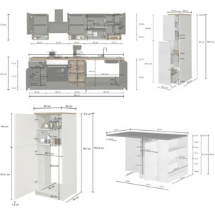 Cucina completa Dantenucc, Set da cucina modulabile, Cucina componibile con più elementi, 100% Made in Italy, Bianco lucido e Ardesia