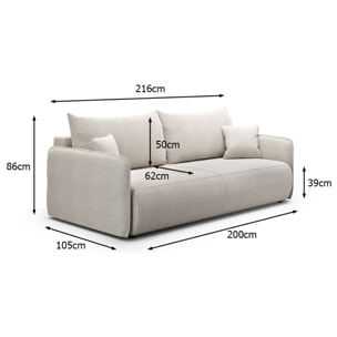 MILO - Canapé droit 3 place en tissu taupe