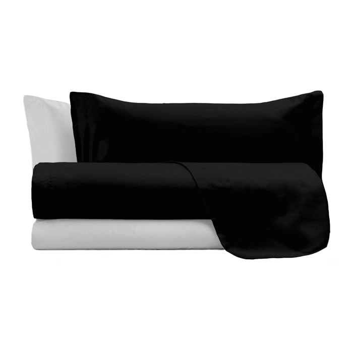 COMPLETO LETTO NATURAL COLOR, 100% Cotone, Made in Italy - NERO/GRIGIO CHIARO
