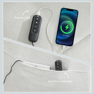 Sillón Relax Reclinable Eléctrico con Motor Silencioso, Sillón Reclinable de Terciopelo con Mando con 2 Posiciones de Memoria, Reposapiés, Reposacabezas, Puerto USB, Bolsillos, Blanco Crema