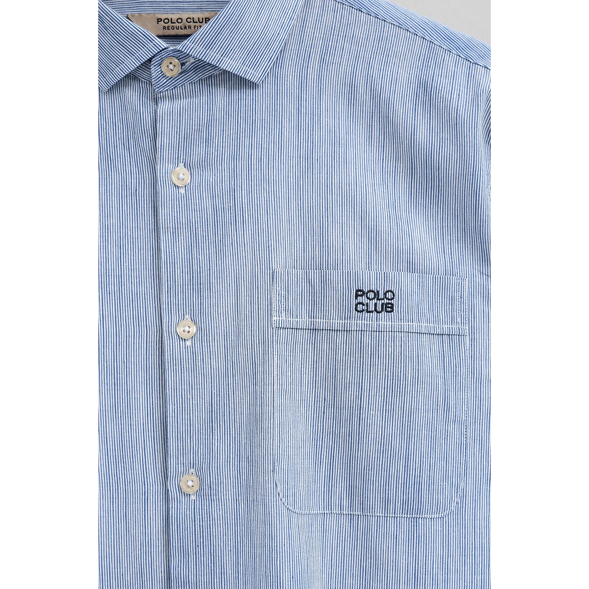 Camisa de rayas cotolino azul de corte regular con bordado Polo Club