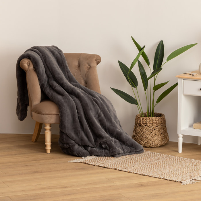 Plaid "Manoir" fausse fourrure gris ardoise 180x230cm
