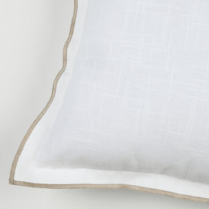 Coussin coton volant plat feston noir - Blanc