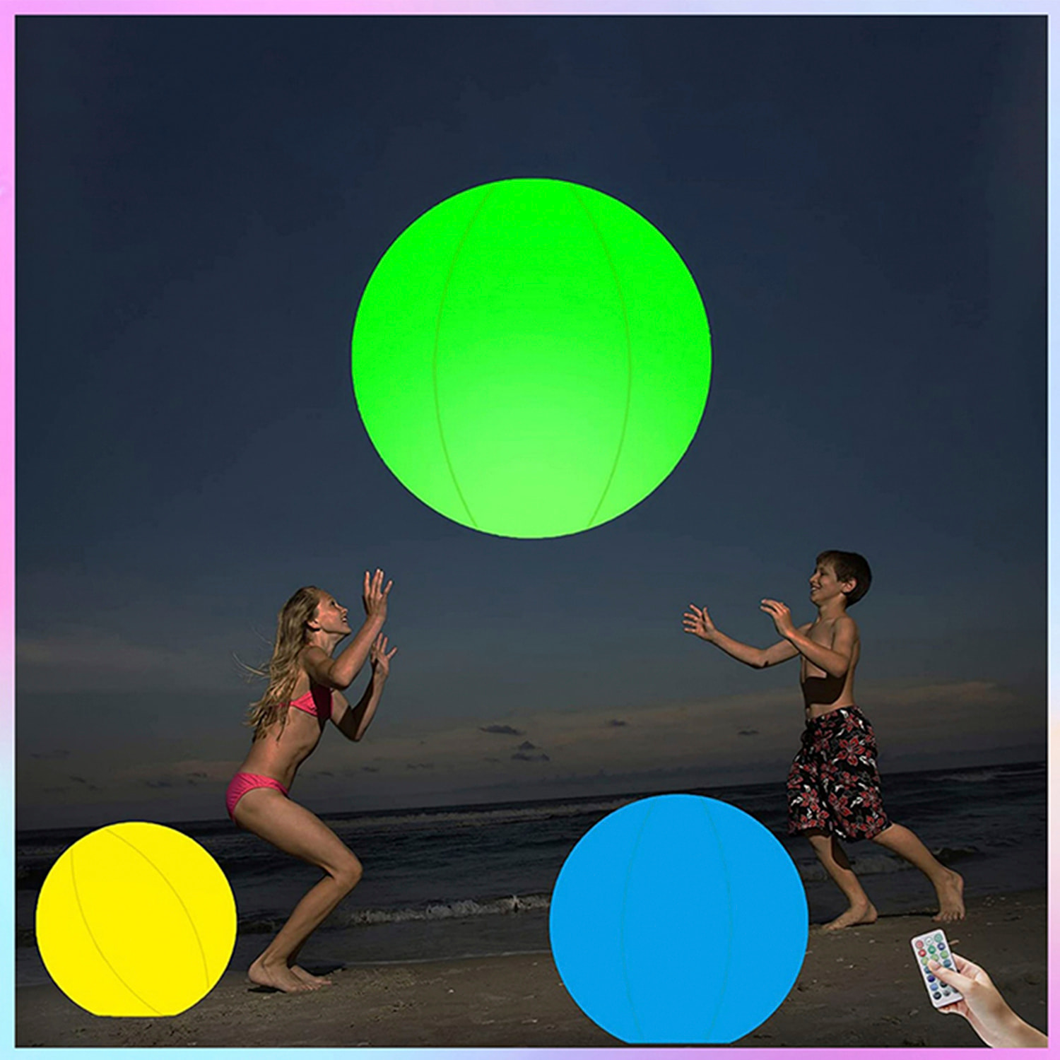 DAM Pelotas hinchables de 40cm con luz. 40x40x40 Cm. Color: Multicolor