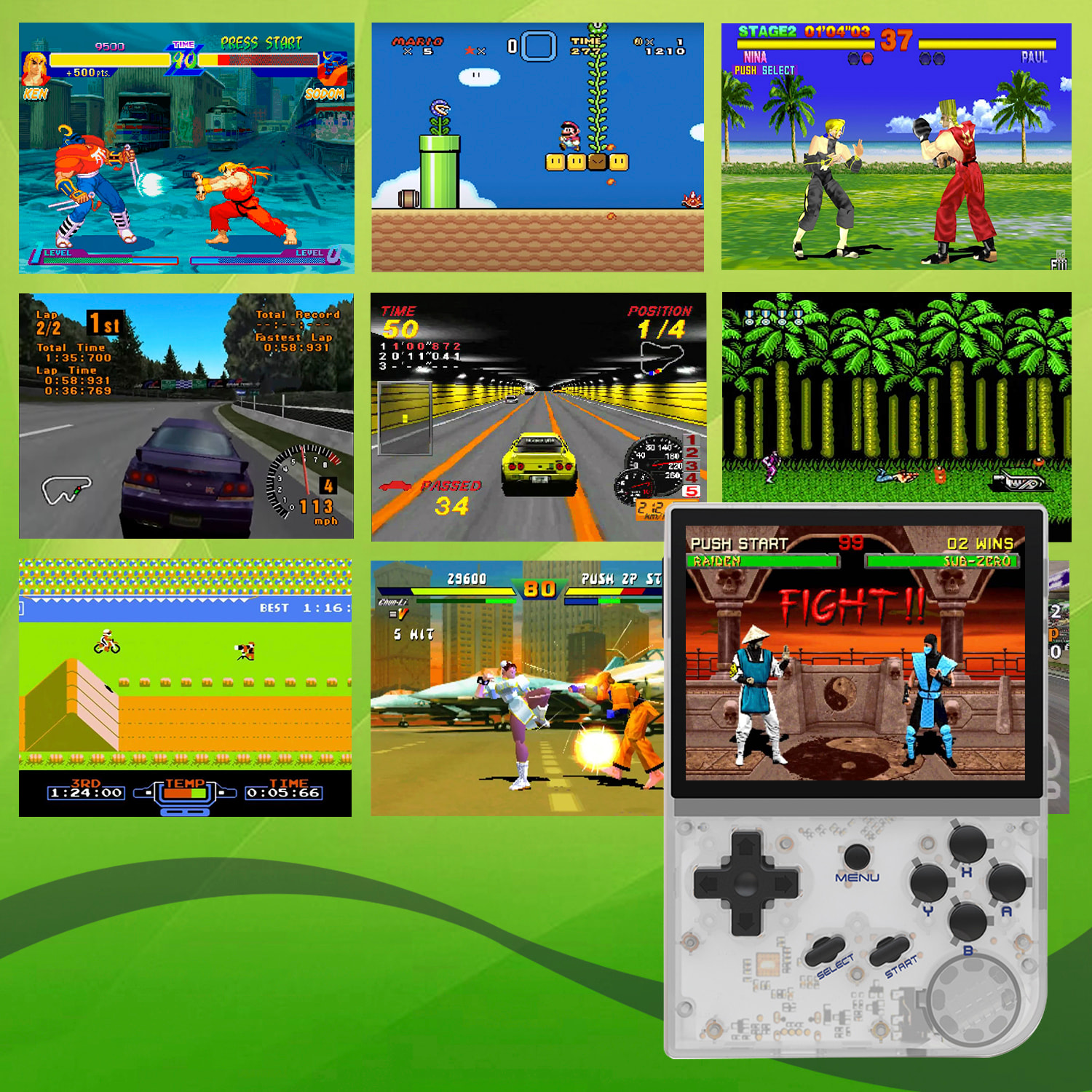 Console emulatore multipiattaforma RG35XX. Schermo IPS da 3,5"; Quad Core 384 MHz, 16 GB. Sistema operativo Linux. +5.000 giochi.