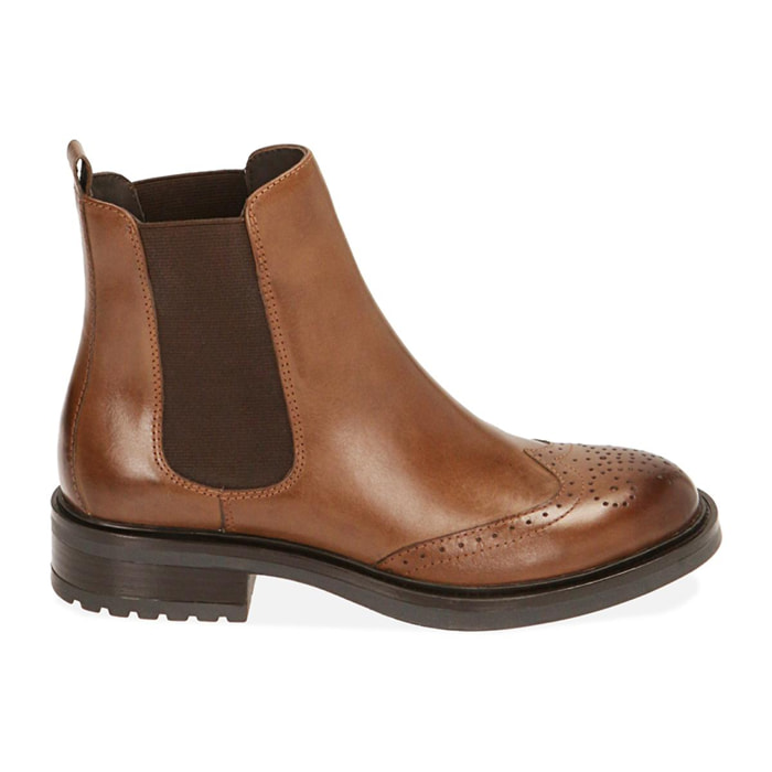 Chelsea boots cognac in pelle full brogue