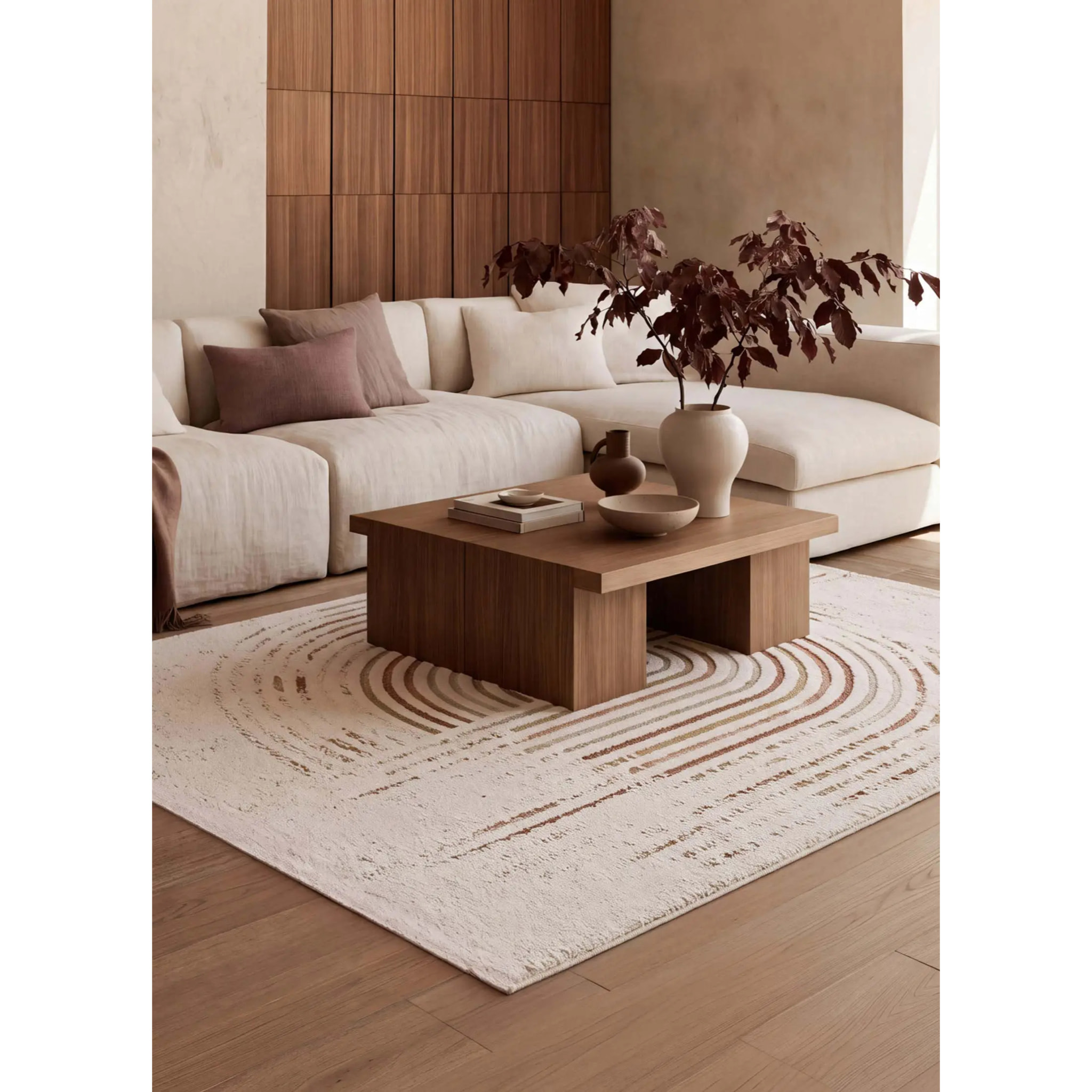 CANDELA Alfombra pelo corto geométrica con relieve crema y terracota, varias medidas disponibles