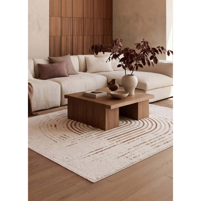 CANDELA Alfombra pelo corto geométrica con relieve crema y terracota, varias medidas disponibles