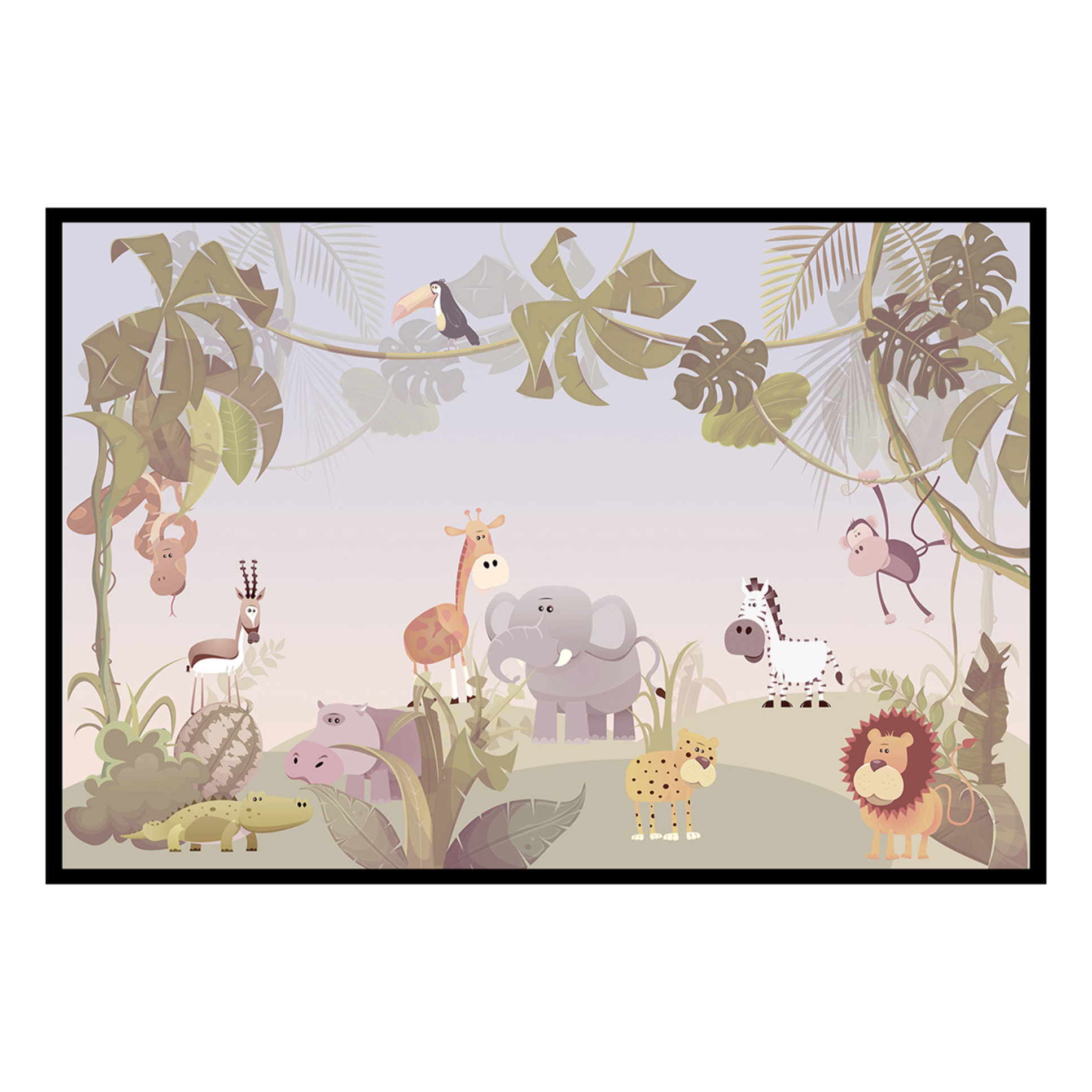 Affiche encadrée jungle animaux enfants Affiche + cadre en métal - Noir