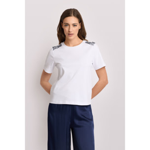 Kocca - T-shirt con applicazioni gioiello Donna, Tinta unita, Girocollo